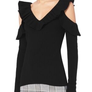 INTERMIX Elegant Black Cold Shoulder Wool Blend Sweater - S
